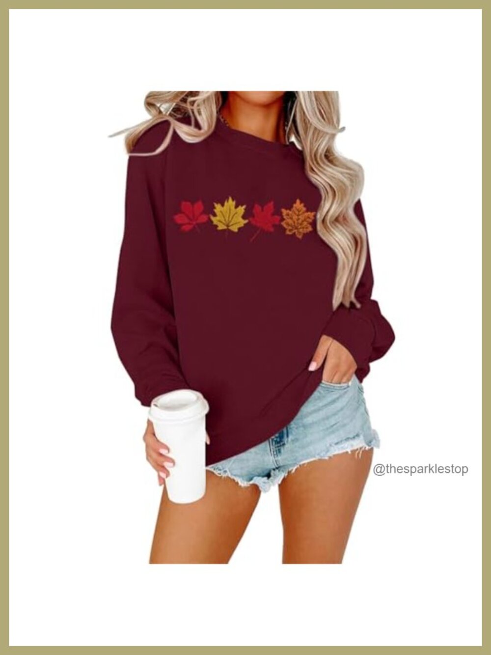 Embroidered Maple Leaf Crewneck Sweatshirt Long Sleeve Pullover